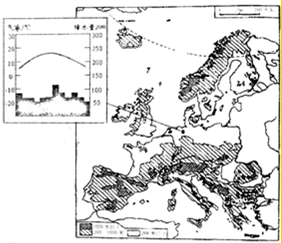材料1:欧洲西部地形图及某城市气候资料图材料2:欧洲西部虽然较长的
