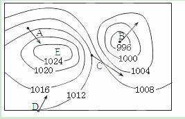 读"北半球某区域等压线分布图"回答11~13题:11,图中a