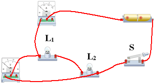连接实物图要求两灯串联灯l2的电流约05a电压表测电路的总电压