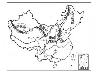 观察我国部分山脉和分界线分布示意图,据图回答 911题.