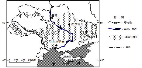 材料一:乌克兰地形及黑土分布图