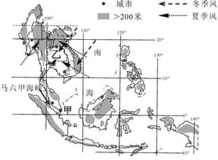 下图东南亚地形和城市分布图,读图回答下列问题.