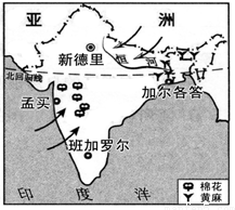 据图判断,印度的棉纺织工业中心最有可能的是)