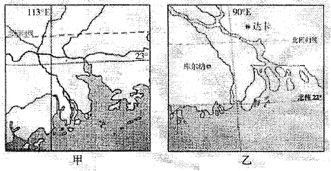 读甲乙两河口三角洲图,回答下列问题.