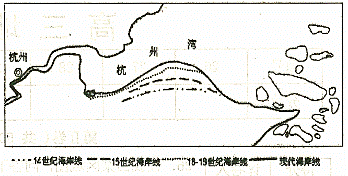 读钱塘江河口和杭州湾历史变迁图,回答问题 分)