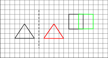 在圖中畫出三角形的軸對稱圖形,將正方形向右平移2格.