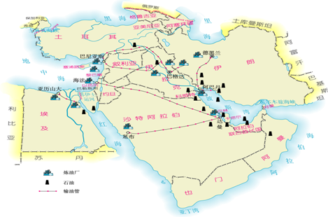 读"中东的石油产区图"完成下列问题