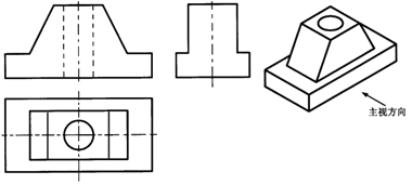 根據軸測圖,補全三視圖中缺少的圖線.