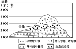 【如圖為北半球某山地垂直自然帶分佈示意圖.完成25,26題.