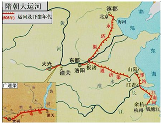 閱讀《隋大運河示意圖》,回答下列問題