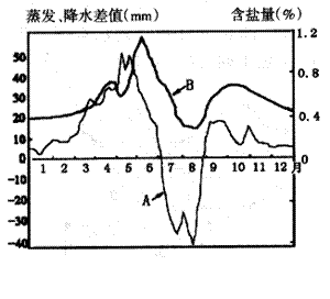 讀黃淮海平原某地蒸發量與降水量差值季節變化曲線圖和表層土壤含鹽量