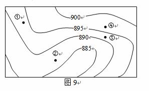 圖9為南半球某地高空等壓線(單位:百帕)示意圖.回答29-30題.