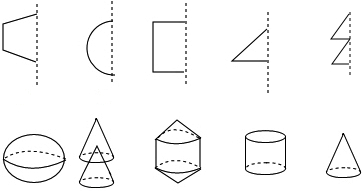 第一行的圖形繞虛線轉一週,能形成第二行的某個幾何體,用線連起來.