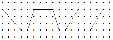 在點子圖上畫出一個等腰直角三角形,一個等腰梯形和一個平行四邊形