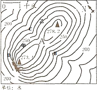 读等高线地形图,完成下列各题