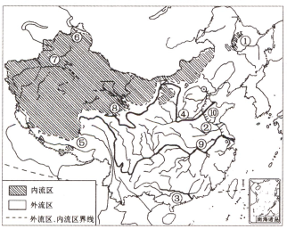 讀我國內流區和外流區分佈圖,完成下列要求.