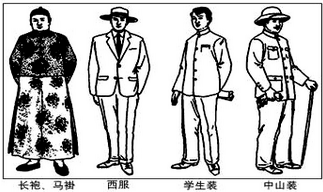 20世纪二三十年代,中国服装五花八门,有西服,有粗布大衫,有旗袍,学生
