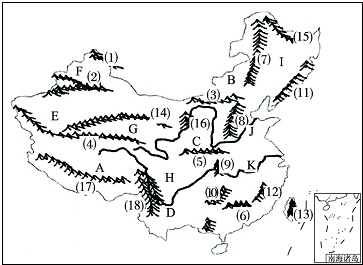 读中国地形图,完成下列要求:(1)写出图中山脉名称:(4)