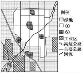 讀某城市功能區分佈示意圖,回答33-35題.