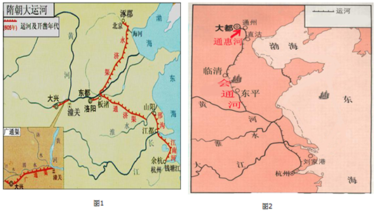 材料一 隋朝运河(如图1)