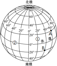 (1)在地球仪上,与赤道平行的圆圈叫纬线,图中代表纬线的数字是