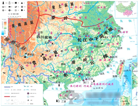 a,雲貴高原 b,四川盆地 c,東南丘陵 d,青藏高原