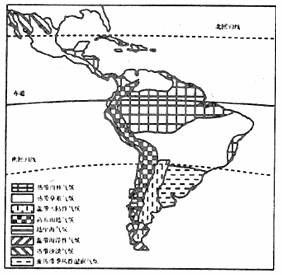 读拉丁美洲气候分布图及相关资料,回答下列各题