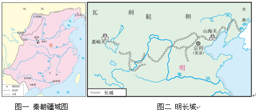 (2)圖一和圖二中長城的修建分別是為了抵禦哪一少數民族的進攻?