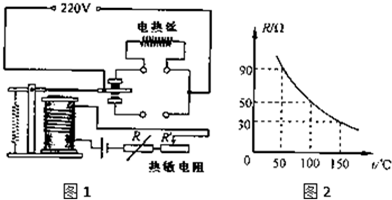 包括工作電路和控制電路兩部分,r為熱敏電阻(置於恆溫箱內),阻值隨