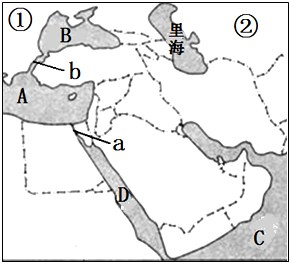 读中东轮廓图,回答问题