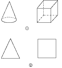 如图,桌上放着一个圆锥和一个正方体(如图,则图②是三个视图中