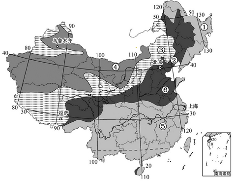 (1)读我国干湿地区分布图并思考,我国4类干湿地区的分界线,大致相当